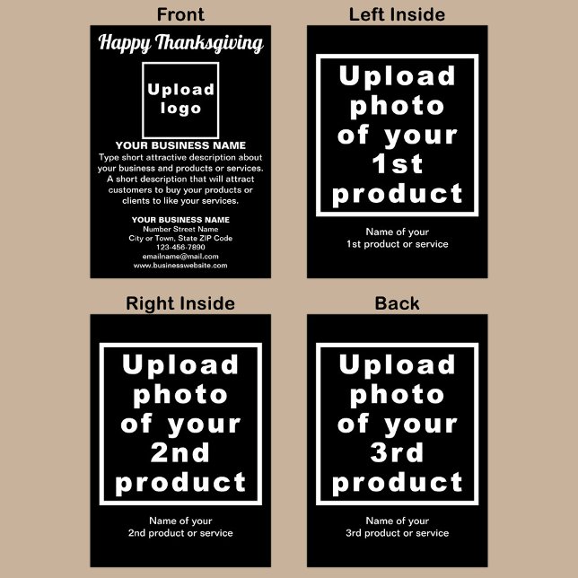 Business Thanksgiving Black Folded Holiday Card (Black folded holiday card for Thanksgiving with your business brand and products or services.)
