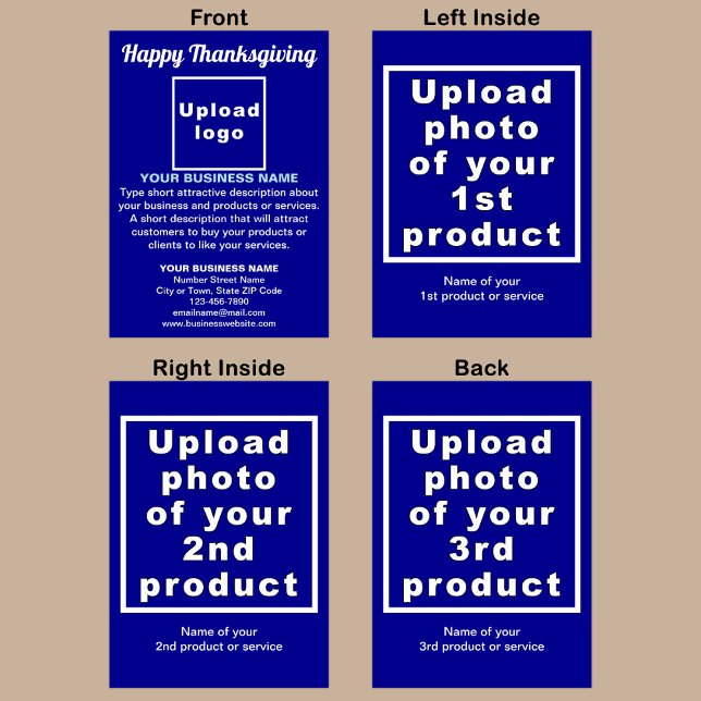 Business Thanksgiving Blue Folded Greeting Card (Blue Thanksgiving folded greeting card with your business brand and products or services.)