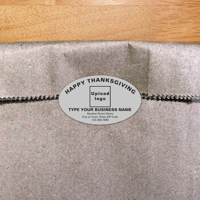 Business Thanksgiving Grey Oval Sticker (Thanksgiving greeting with your business brand on gray oval shape sticker.)