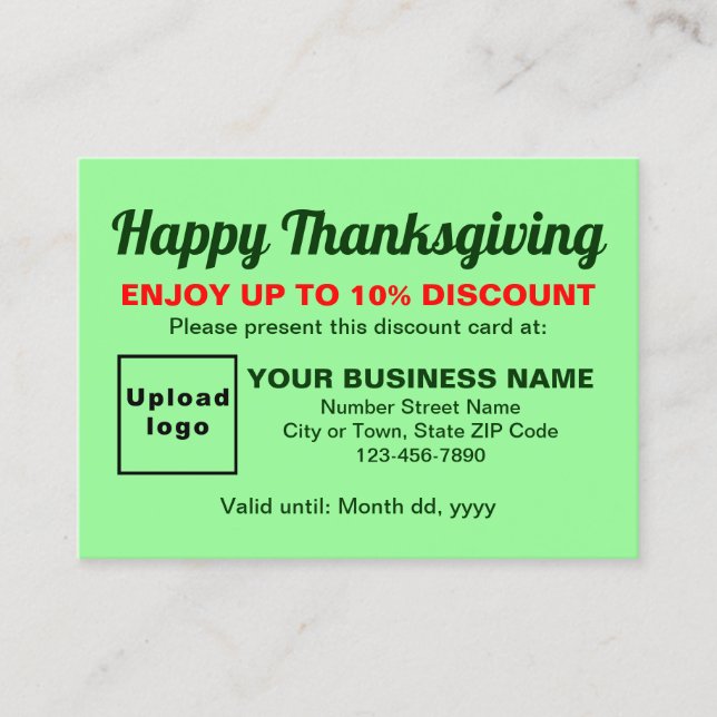 Business Thanksgiving Light Green Discount Card (Front)