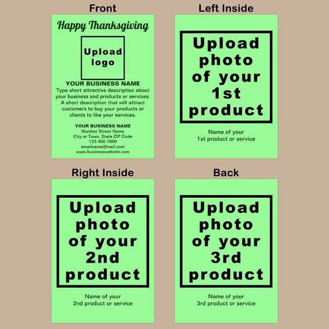 Business Thanksgiving Light Green Folded Greeting Card (Light green Thanksgiving folded greeting card with your business brand and products or services.)