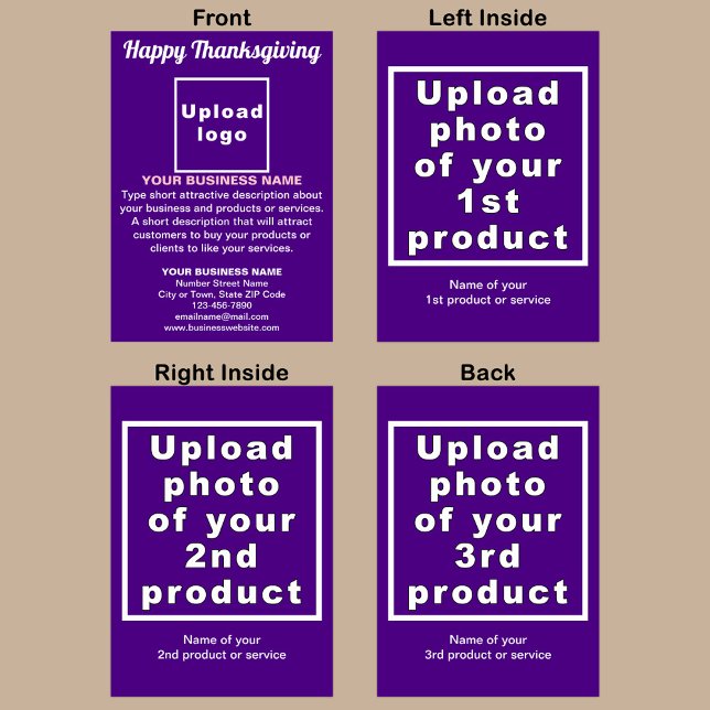 Business Thanksgiving Purple Folded Holiday Card (Purple folded holiday card for Thanksgiving with your business brand and products or services.)