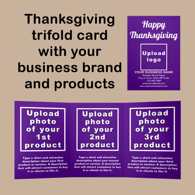 Business Thanksgiving Purple Trifold Card (Thanksgiving purple trifold card with your business brand and products or services.)
