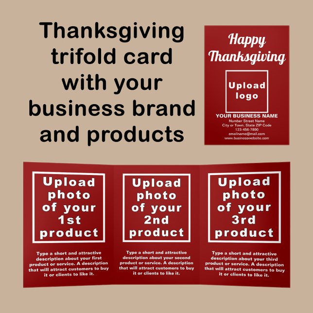 Business Thanksgiving Red Trifold Card (Thanksgiving red trifold card with your business brand and products or services.)