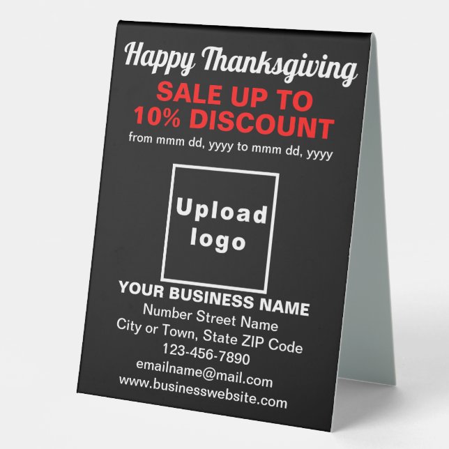 Business Thanksgiving Sale on Black Table Sign (Front)