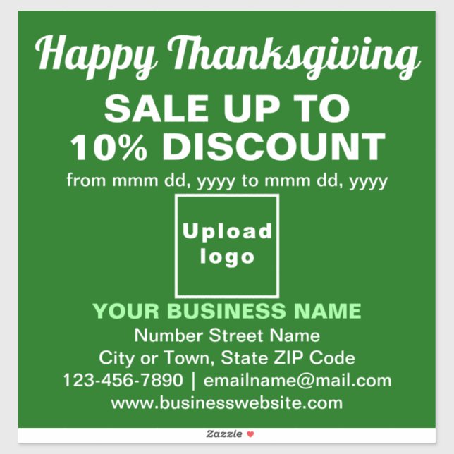 Business Thanksgiving Sale on Green Vinyl Sticker (Sheet)