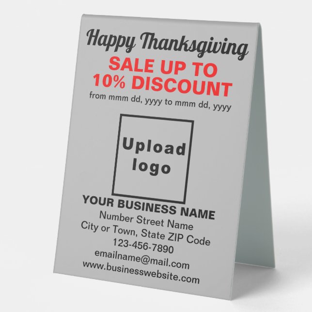 Business Thanksgiving Sale on Grey Table Sign (Front)