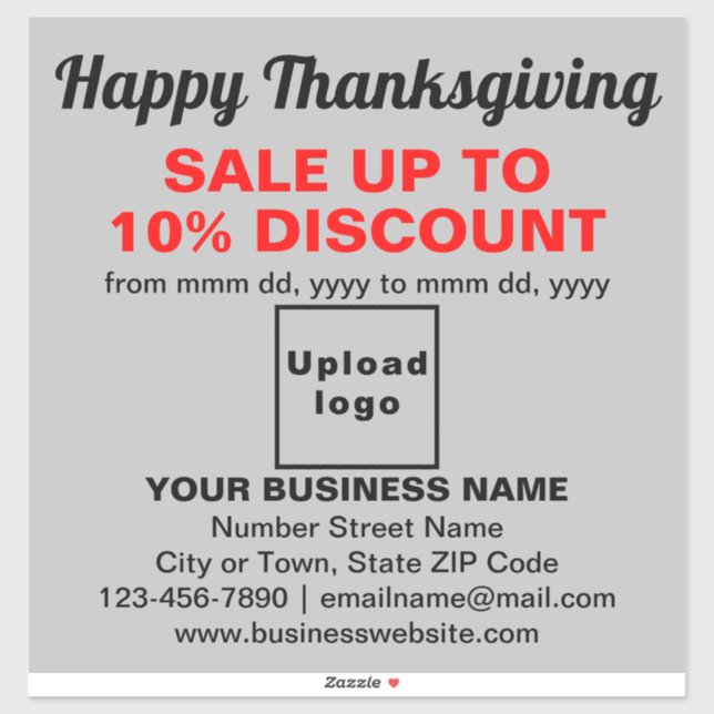 Business Thanksgiving Sale on Grey Vinyl Sticker (Sheet)