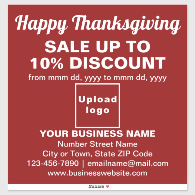 Business Thanksgiving Sale on Red Vinyl Sticker (Sheet)