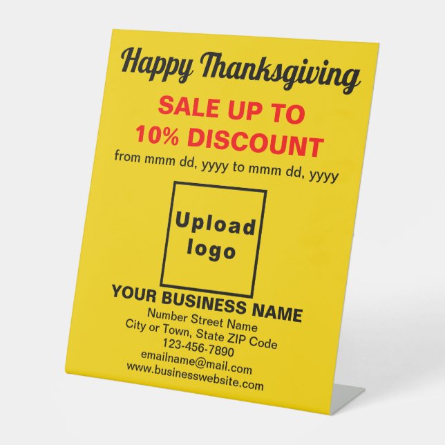 Business Thanksgiving Sale on Yellow Pedestal Sign (Front)