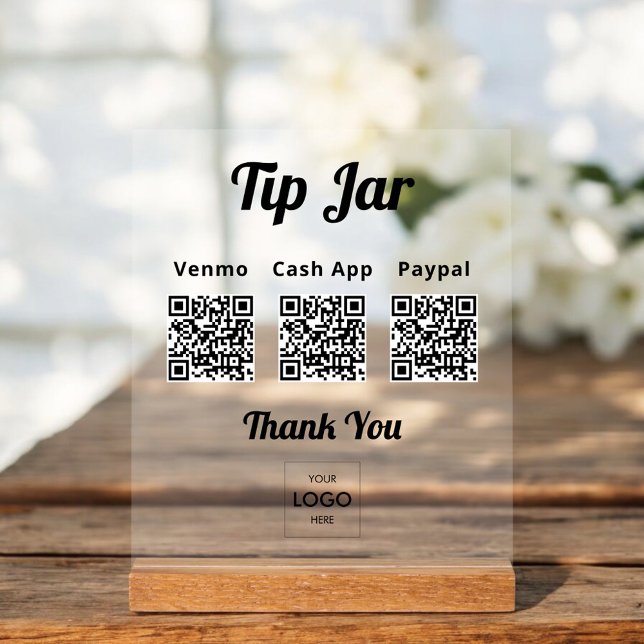 Business Tip Jar QR Code Logo Acrylic Sign (Creator Uploaded)