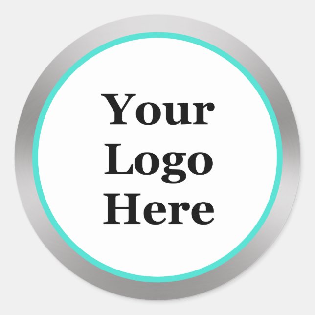 Business Turquoise White and Silver Logo Template Classic Round Sticker (Front)