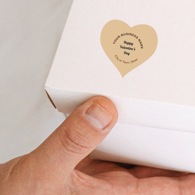 Business Valentine Greeting on Light Green Heart Sticker (Business Valentine heart shape light brown sticker on small box.)