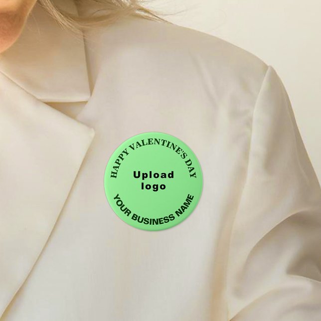 Business Valentine Greeting on Light Green Round 7.5 Cm Round Badge (Business name and logo with Happy Valentine's Day greeting on light green round button.)
