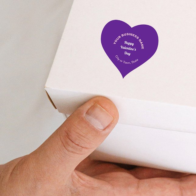 Business Valentine Greeting on Purple Heart Sticker (Business Valentine heart shape purple sticker on small box.)