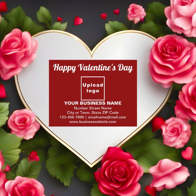 Business Valentine Greeting on Red Postcard (Business brand with Valentine greeting on red postcard on floral background.)