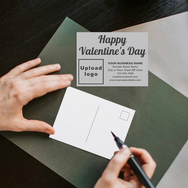 Business Valentine Grey Holiday Postcard (Business Valentine gray holiday postcard to advertise your business this Valentine's Day.)