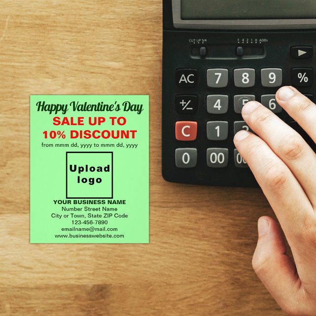 Business Valentine Sale on Light Green Flyer (Attract more customers. Business Valentine sale on light green flyer on store desk.)