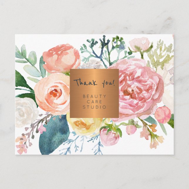 Business watercolor floral copper gold thank you postcard (Front)