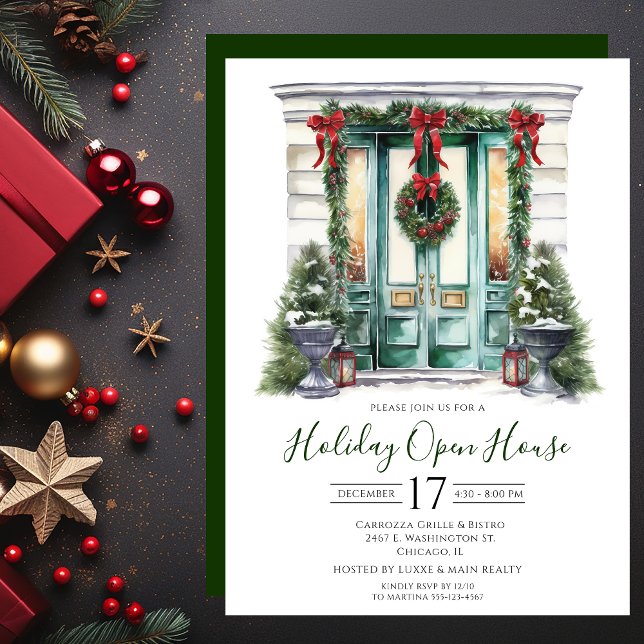 Business Watercolor Front Door Holiday Open House Invitation (Creator Uploaded)