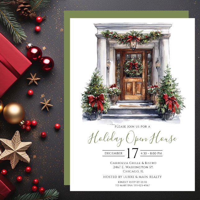 Business Watercolor Front Door Holiday Open House Invitation (Creator Uploaded)