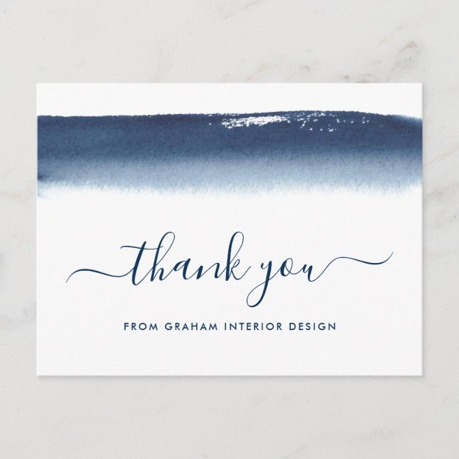 Business Watercolor Navy Blue Thank You Postcard (Front)