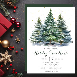 Business Watercolor Pine Trees Open House Invitation
