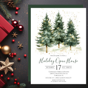 Business Watercolor Pine Trees Open House Invitation