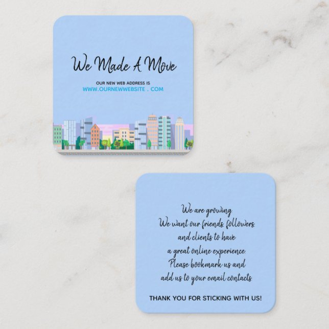 Business Website Address Change City Skyline Square Business Card (Front/Back)