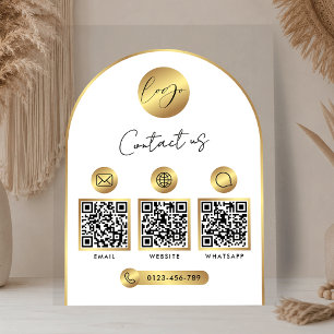 Business Website Info Gold Logo QR Code Clear Acrylic Sign