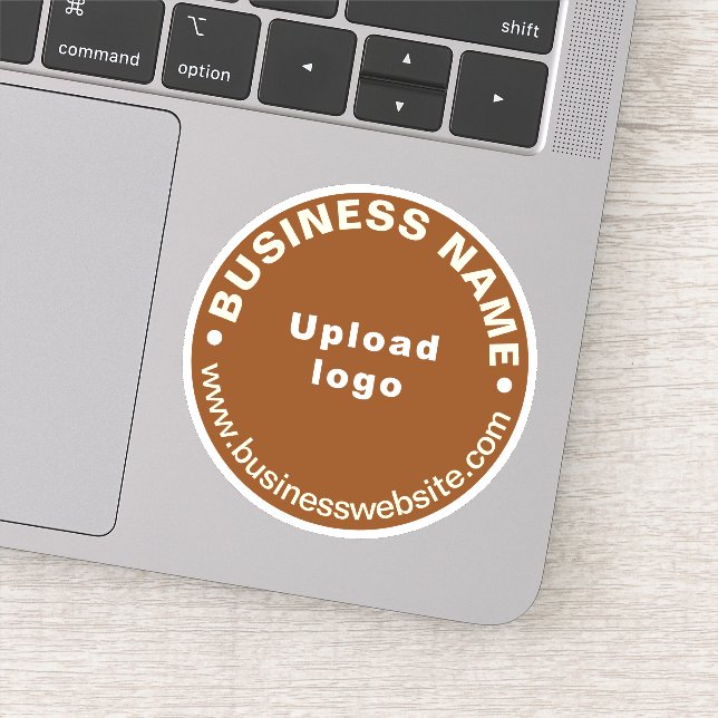 Business Website on Brown Round Vinyl Sticker (Detail)