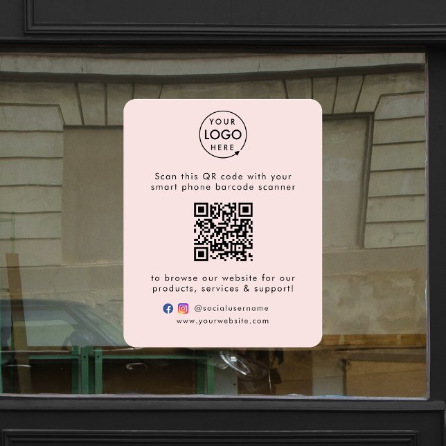 Business Website | QR Code Blush Pink Feminine Window Cling (Creator Uploaded)