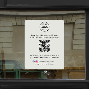 Business Website   QR Code Modern Grey Promotional Window Cling