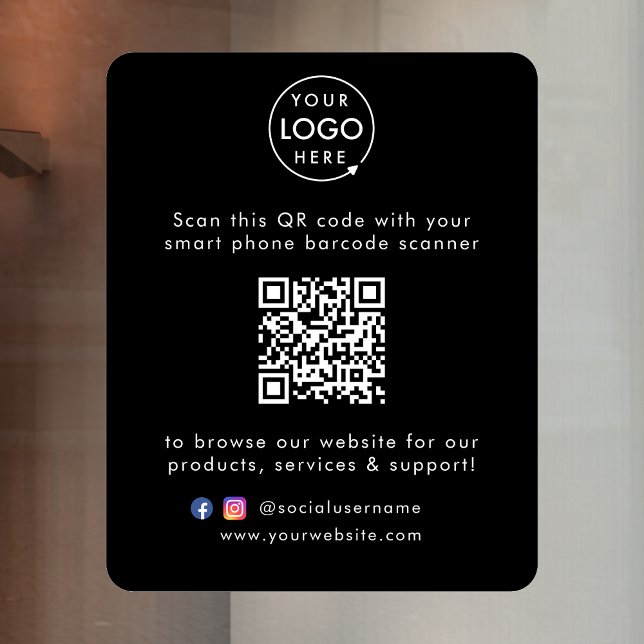 Business Website | QR Code Modern Stylish Black Window Cling (Creator Uploaded)