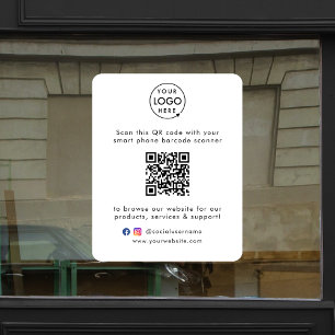 Business Website   QR Code Scan Me Minimal White Window Cling