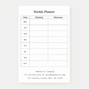 Business Weekly Planner Name Address Text Custom Post-it Notes