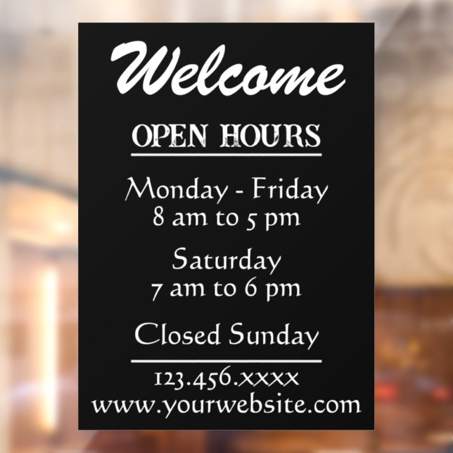 Business Welcome and Open Hours Website Window Cling (Sheet 2)