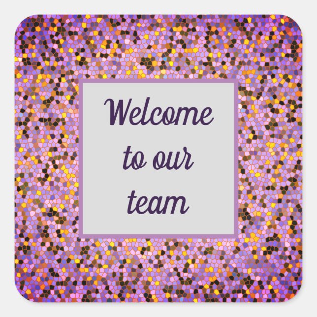 Business Welcome Bright Purple Mosaic New Employee Square Sticker (Front)
