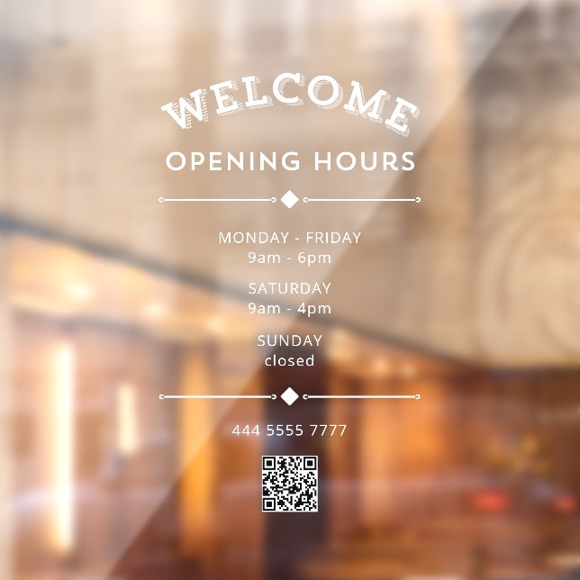 Business Welcome Opening Hours with QR Code White Window Cling (Sheet 2)