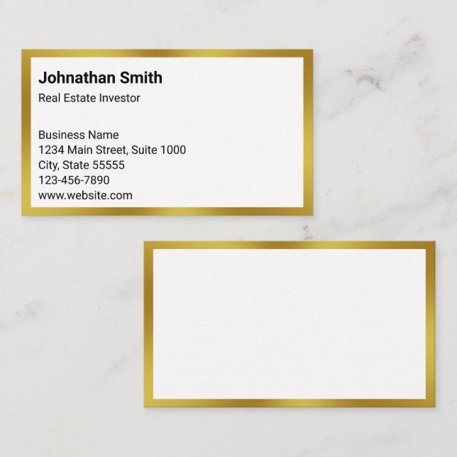 Business White and Gold Real Estate Investor Business Card (Front/Back)