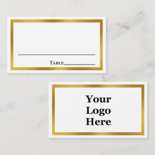 Business White and Gold Your Logo Here Template Place Card