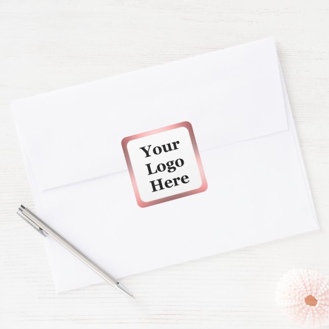 Business White and Pink Gradient Your Logo Here Square Sticker (Envelope)
