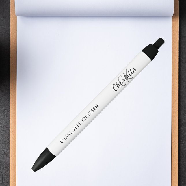 Business white black name monogrammed black ink pen (Creator Uploaded)