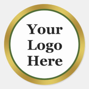 Business White Green and Gold Your Logo Here Classic Round Sticker