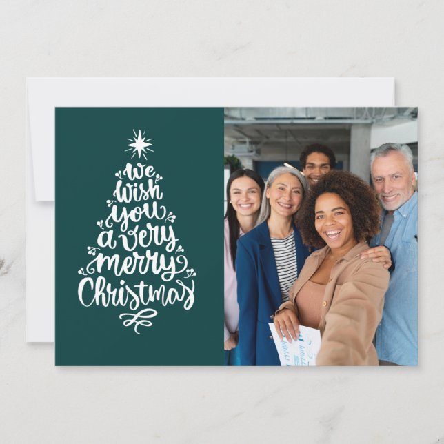 Business Wish You A Merry Christmas Green Photo Holiday Card (Front)