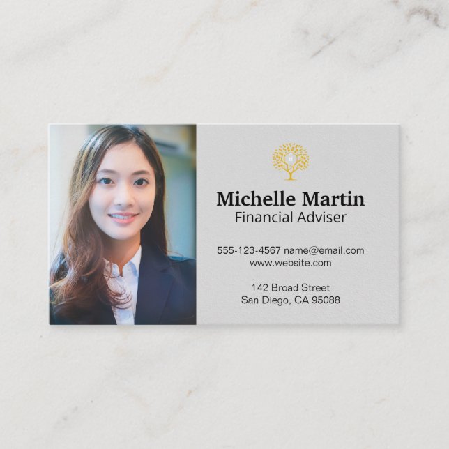 Business Woman | Financial Money Tree Logo Business Card (Front)