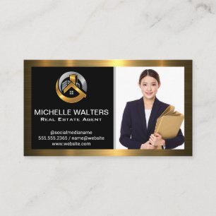 Business Woman   Gold Metallic Border Business Card