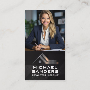 Business Woman in Office   Real Estate Agent Business Card