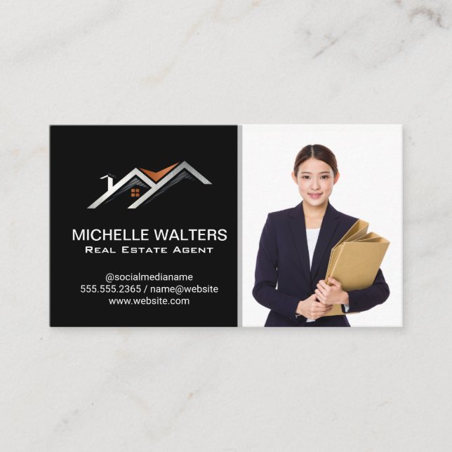 Business Woman | Real Estate Logo Business Card (Front)