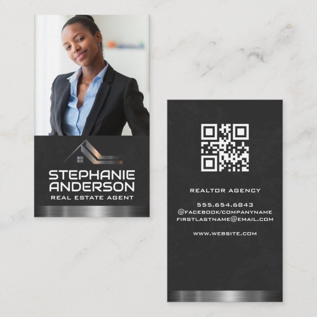 Business Woman | Real Estate Logo | Metallic Trim Business Card (Front/Back)